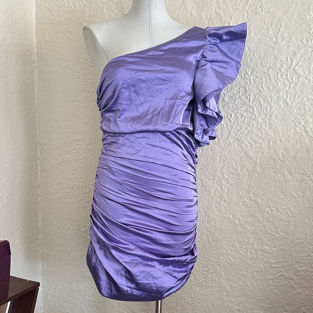 Do + Be Purple Satin Asymmetrical One Shoulder Ruffle Mini Dress NWT Homecoming
